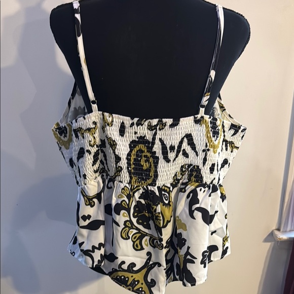 Floral Print Spaghetti Strap Top - White, Black, and Gold - Picture 3 of 5